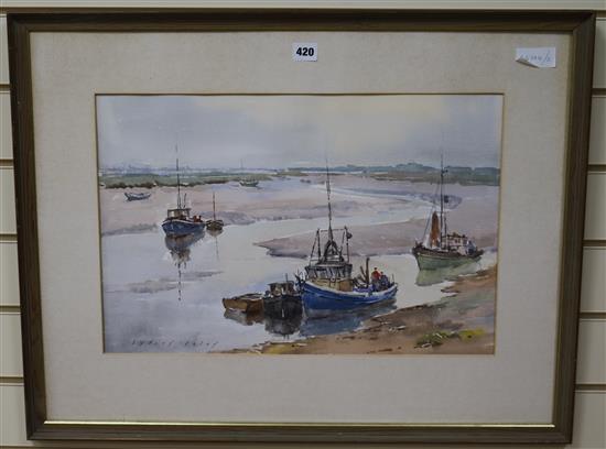 Sydney Foley Fishing boats on an estuary,